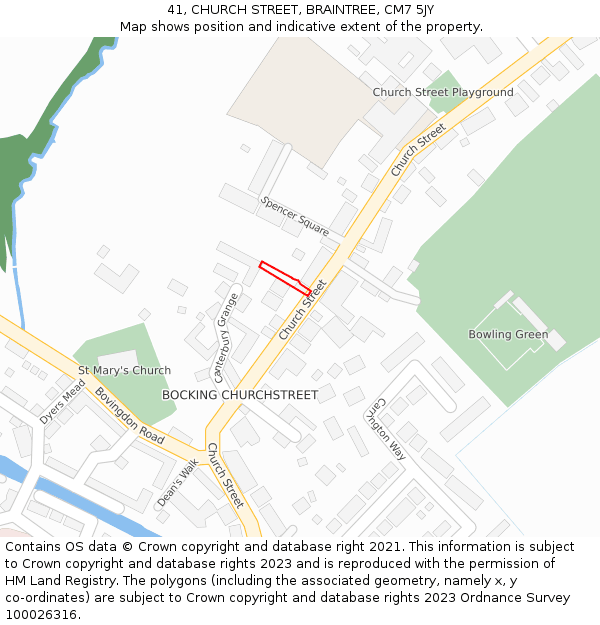 41, CHURCH STREET, BRAINTREE, CM7 5JY: Location map and indicative extent of plot