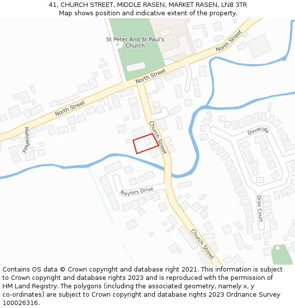 41, CHURCH STREET, MIDDLE RASEN, MARKET RASEN, LN8 3TR: Location map and indicative extent of plot