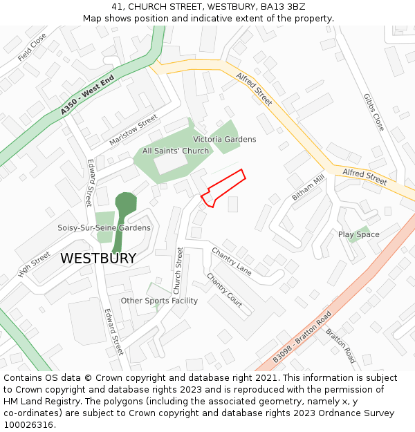 41, CHURCH STREET, WESTBURY, BA13 3BZ: Location map and indicative extent of plot