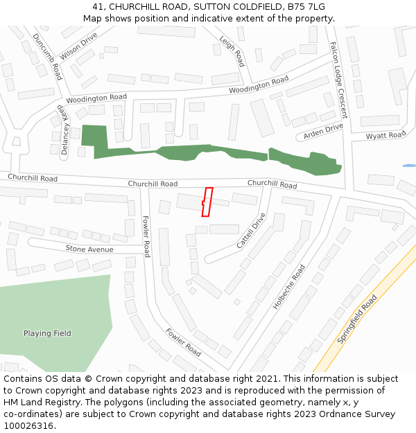 41, CHURCHILL ROAD, SUTTON COLDFIELD, B75 7LG: Location map and indicative extent of plot
