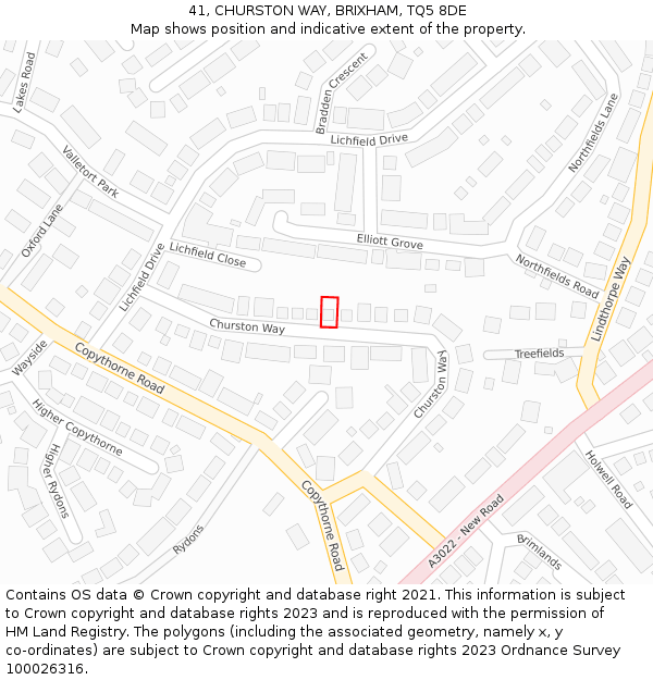 41, CHURSTON WAY, BRIXHAM, TQ5 8DE: Location map and indicative extent of plot