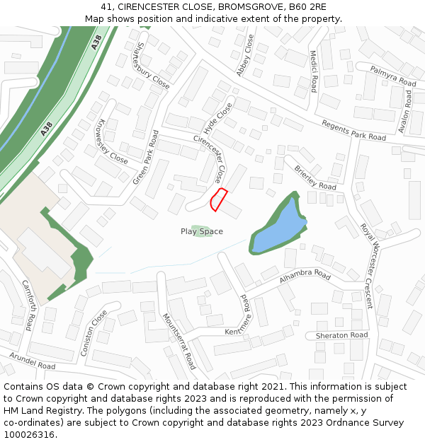 41, CIRENCESTER CLOSE, BROMSGROVE, B60 2RE: Location map and indicative extent of plot