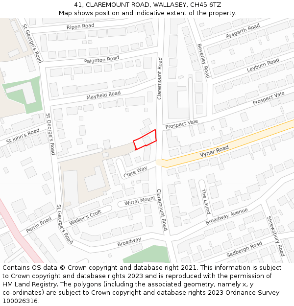 41, CLAREMOUNT ROAD, WALLASEY, CH45 6TZ: Location map and indicative extent of plot