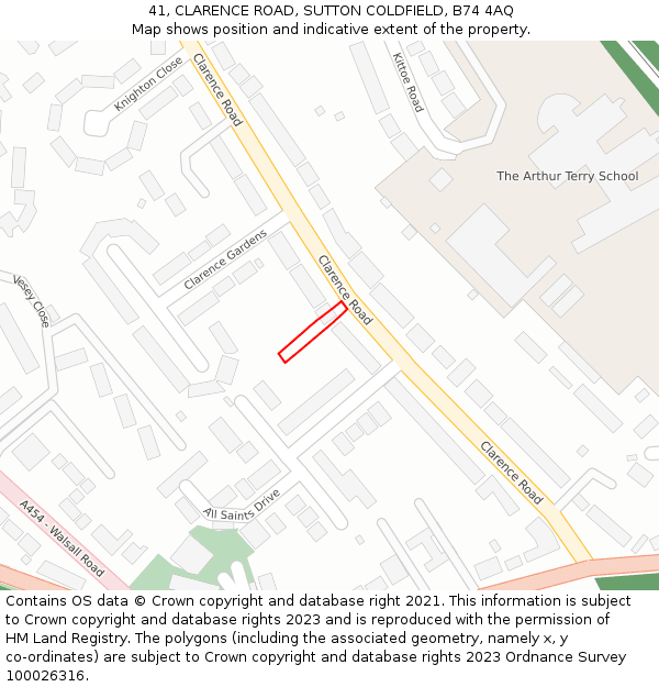 41, CLARENCE ROAD, SUTTON COLDFIELD, B74 4AQ: Location map and indicative extent of plot