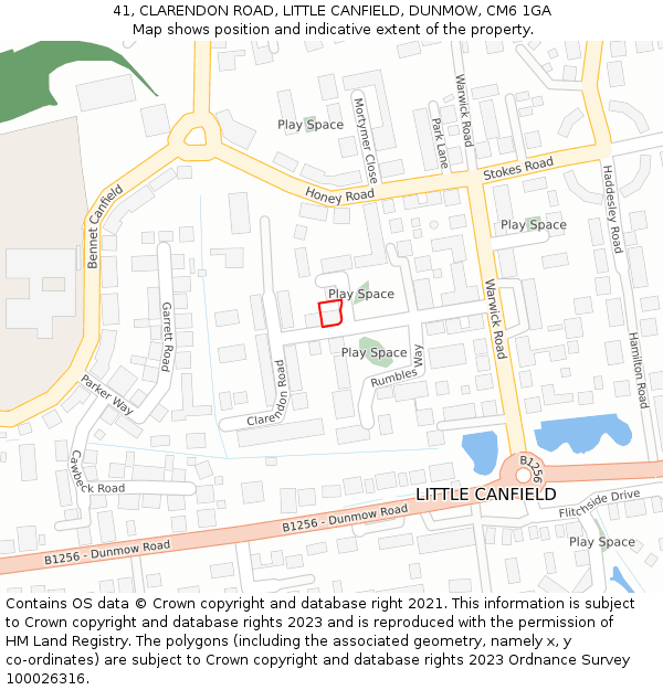 41, CLARENDON ROAD, LITTLE CANFIELD, DUNMOW, CM6 1GA: Location map and indicative extent of plot