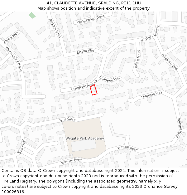 41, CLAUDETTE AVENUE, SPALDING, PE11 1HU: Location map and indicative extent of plot