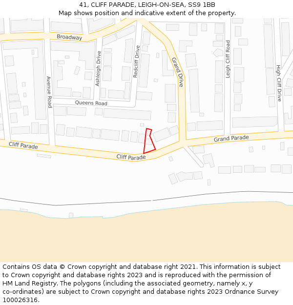 41, CLIFF PARADE, LEIGH-ON-SEA, SS9 1BB: Location map and indicative extent of plot
