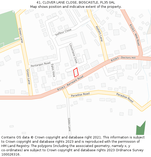 41, CLOVER LANE CLOSE, BOSCASTLE, PL35 0AL: Location map and indicative extent of plot