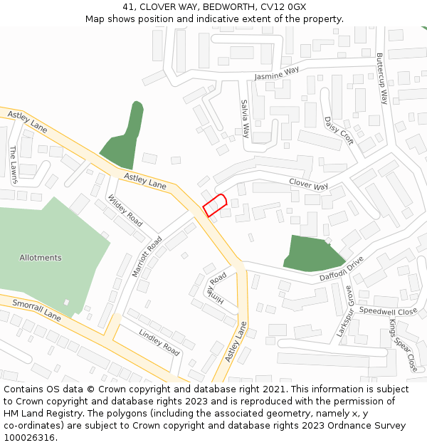 41, CLOVER WAY, BEDWORTH, CV12 0GX: Location map and indicative extent of plot