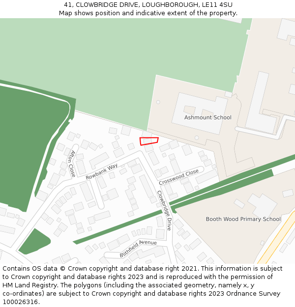 41, CLOWBRIDGE DRIVE, LOUGHBOROUGH, LE11 4SU: Location map and indicative extent of plot