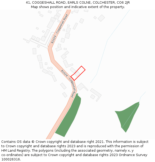 41, COGGESHALL ROAD, EARLS COLNE, COLCHESTER, CO6 2JR: Location map and indicative extent of plot