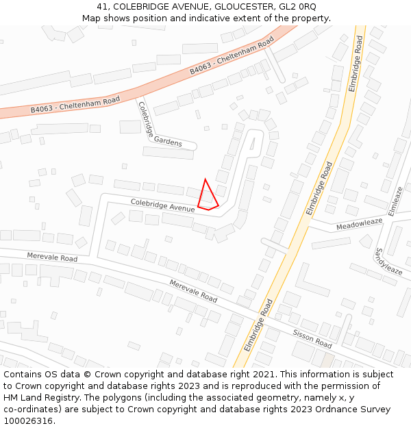 41, COLEBRIDGE AVENUE, GLOUCESTER, GL2 0RQ: Location map and indicative extent of plot