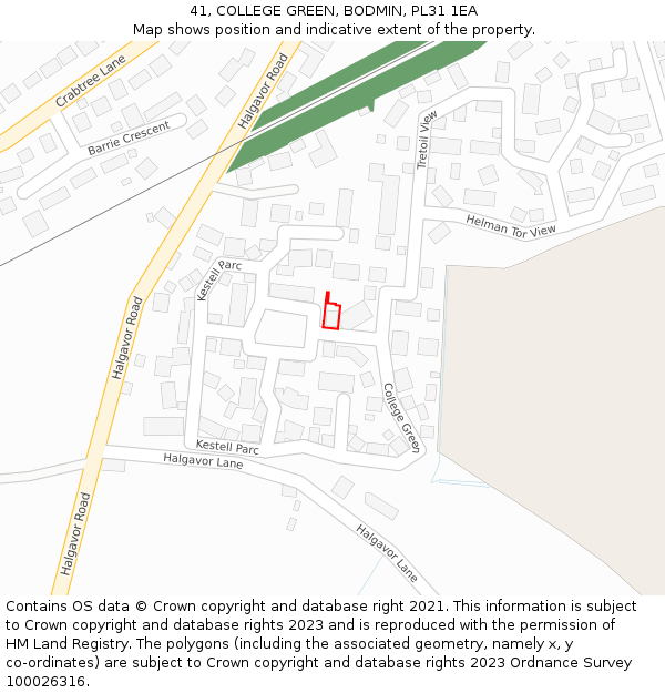 41, COLLEGE GREEN, BODMIN, PL31 1EA: Location map and indicative extent of plot