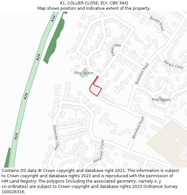 41, COLLIER CLOSE, ELY, CB6 3WQ: Location map and indicative extent of plot