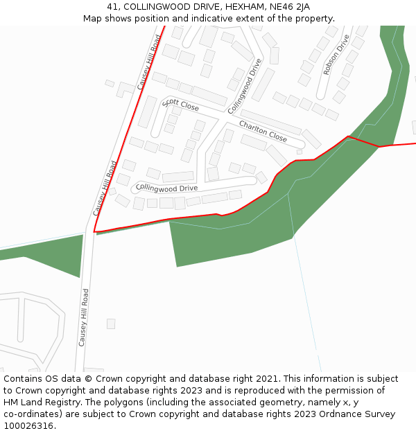 41, COLLINGWOOD DRIVE, HEXHAM, NE46 2JA: Location map and indicative extent of plot