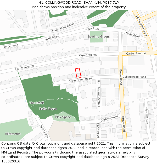 41, COLLINGWOOD ROAD, SHANKLIN, PO37 7LP: Location map and indicative extent of plot