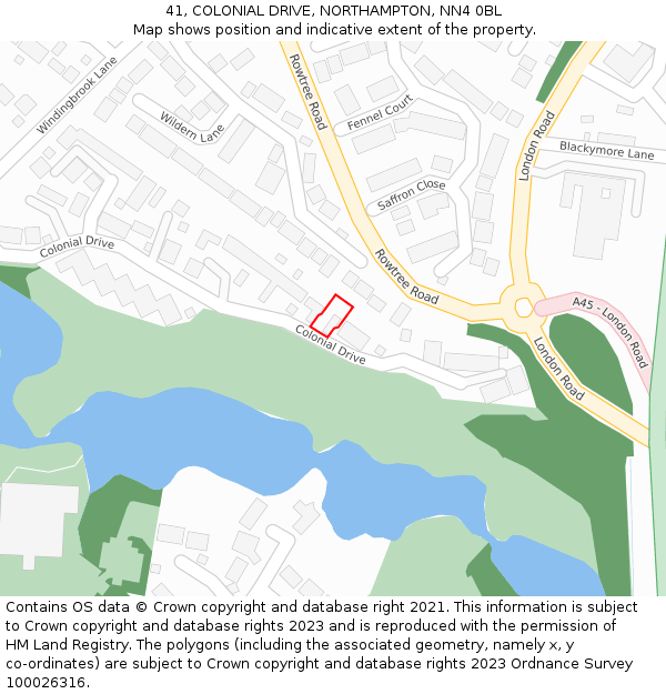 41, COLONIAL DRIVE, NORTHAMPTON, NN4 0BL: Location map and indicative extent of plot