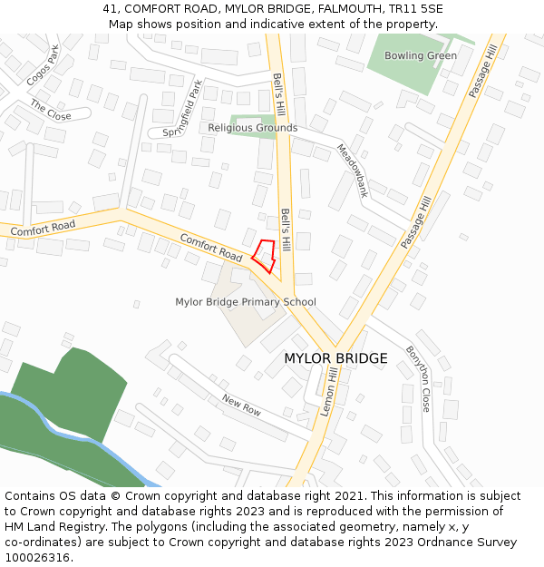 41, COMFORT ROAD, MYLOR BRIDGE, FALMOUTH, TR11 5SE: Location map and indicative extent of plot