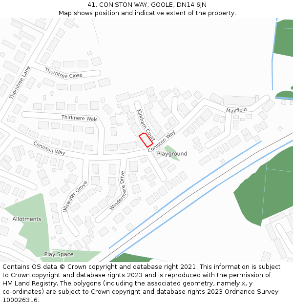 41, CONISTON WAY, GOOLE, DN14 6JN: Location map and indicative extent of plot