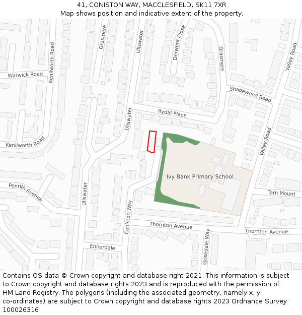 41, CONISTON WAY, MACCLESFIELD, SK11 7XR: Location map and indicative extent of plot