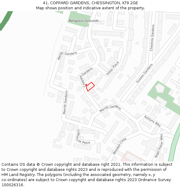 41, COPPARD GARDENS, CHESSINGTON, KT9 2GE: Location map and indicative extent of plot