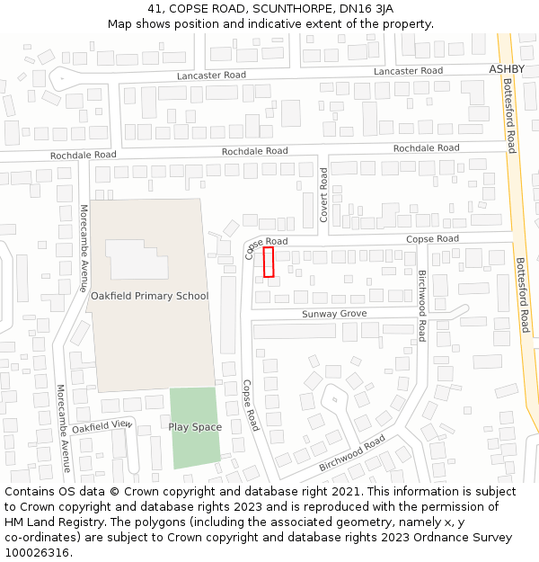 41, COPSE ROAD, SCUNTHORPE, DN16 3JA: Location map and indicative extent of plot