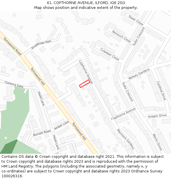 41, COPTHORNE AVENUE, ILFORD, IG6 2SG: Location map and indicative extent of plot