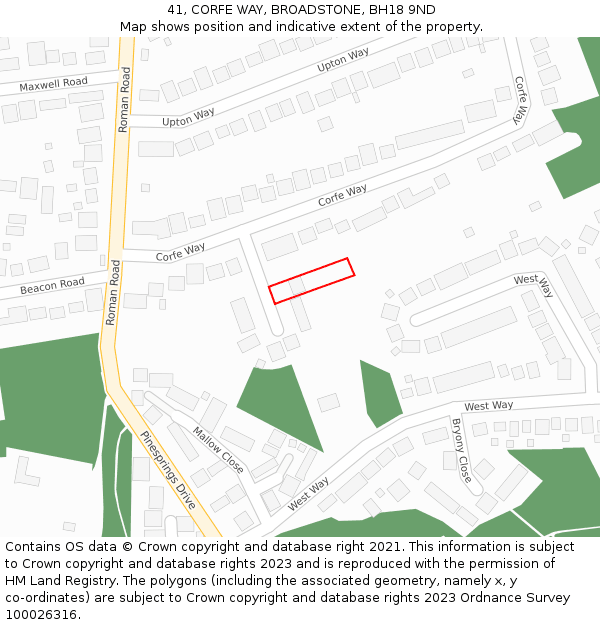 41, CORFE WAY, BROADSTONE, BH18 9ND: Location map and indicative extent of plot