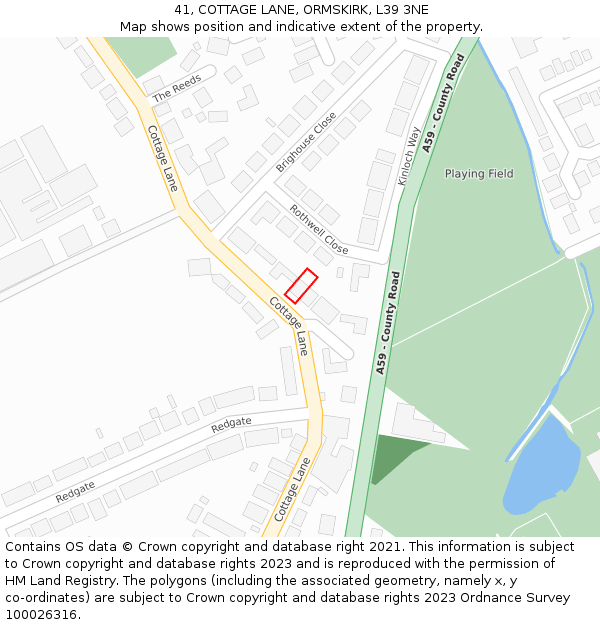 41, COTTAGE LANE, ORMSKIRK, L39 3NE: Location map and indicative extent of plot