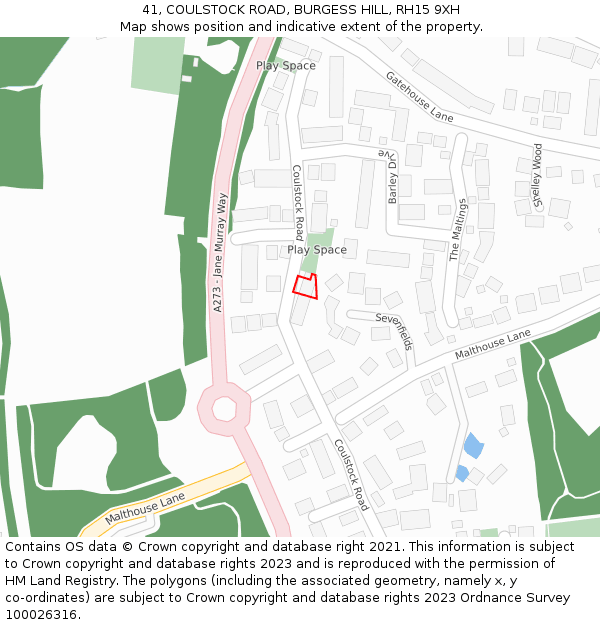 41, COULSTOCK ROAD, BURGESS HILL, RH15 9XH: Location map and indicative extent of plot