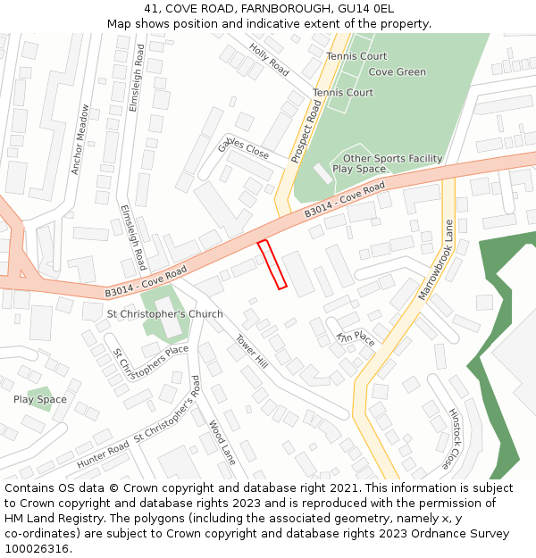 41, COVE ROAD, FARNBOROUGH, GU14 0EL: Location map and indicative extent of plot