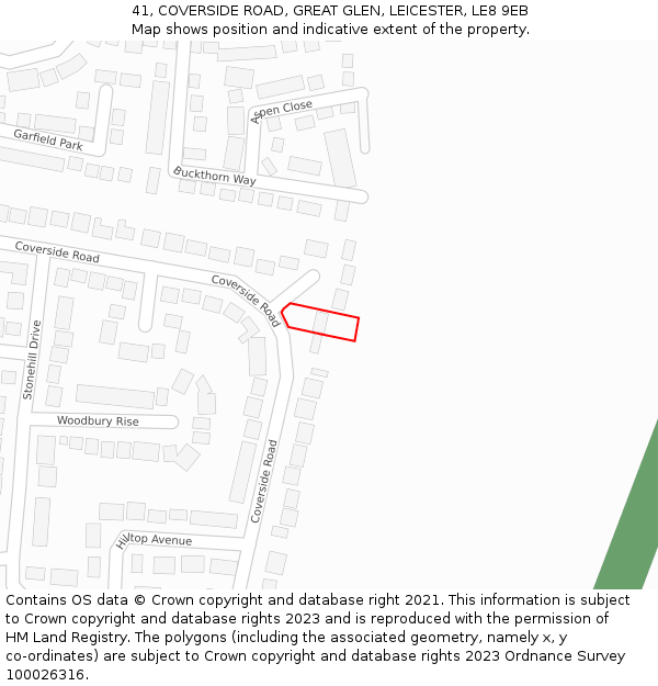 41, COVERSIDE ROAD, GREAT GLEN, LEICESTER, LE8 9EB: Location map and indicative extent of plot