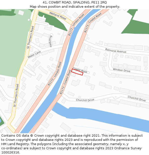 41, COWBIT ROAD, SPALDING, PE11 2RQ: Location map and indicative extent of plot