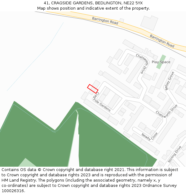 41, CRAGSIDE GARDENS, BEDLINGTON, NE22 5YX: Location map and indicative extent of plot