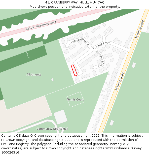 41, CRANBERRY WAY, HULL, HU4 7AQ: Location map and indicative extent of plot