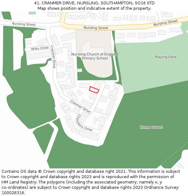 41, CRANMER DRIVE, NURSLING, SOUTHAMPTON, SO16 0TD: Location map and indicative extent of plot