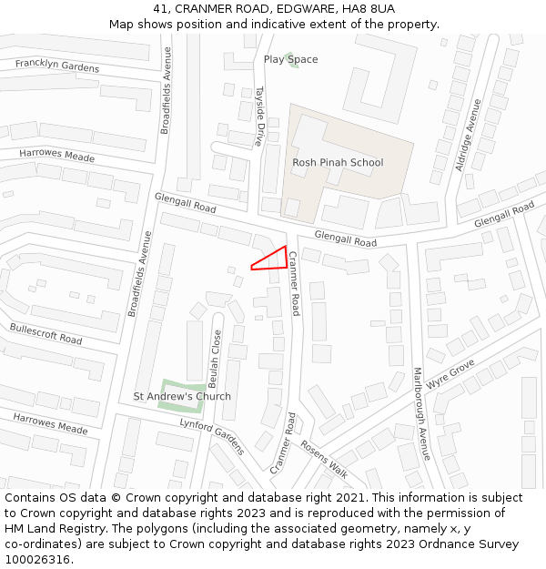 41, CRANMER ROAD, EDGWARE, HA8 8UA: Location map and indicative extent of plot