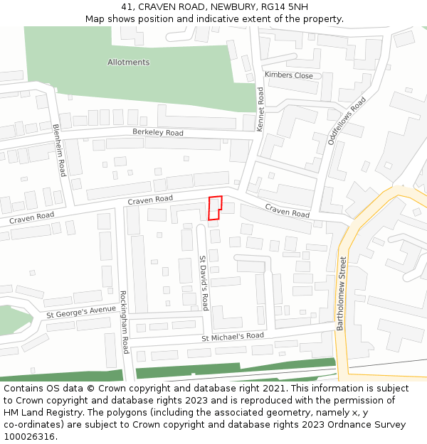 41, CRAVEN ROAD, NEWBURY, RG14 5NH: Location map and indicative extent of plot