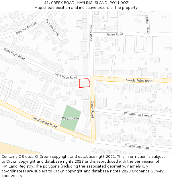 41, CREEK ROAD, HAYLING ISLAND, PO11 9QZ: Location map and indicative extent of plot