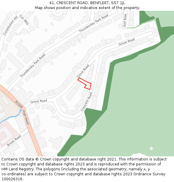 41, CRESCENT ROAD, BENFLEET, SS7 1JL: Location map and indicative extent of plot