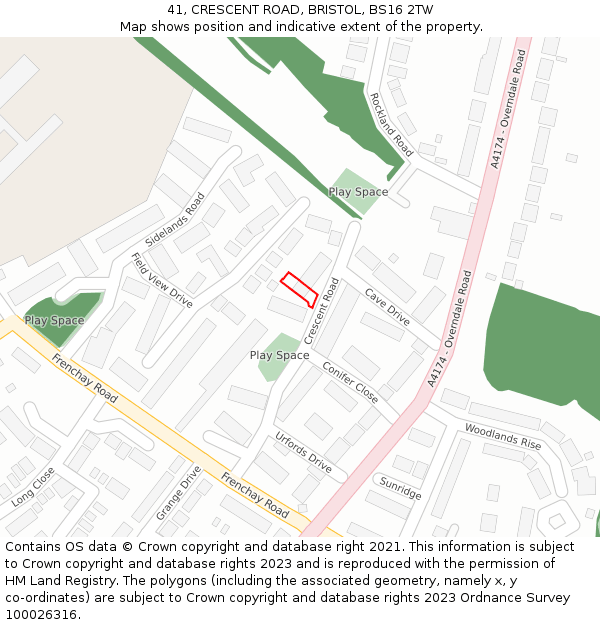 41, CRESCENT ROAD, BRISTOL, BS16 2TW: Location map and indicative extent of plot