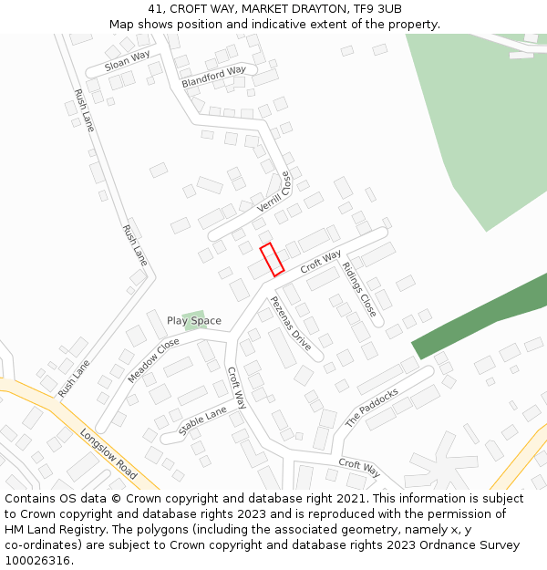 41, CROFT WAY, MARKET DRAYTON, TF9 3UB: Location map and indicative extent of plot