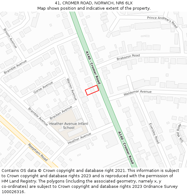 41, CROMER ROAD, NORWICH, NR6 6LX: Location map and indicative extent of plot