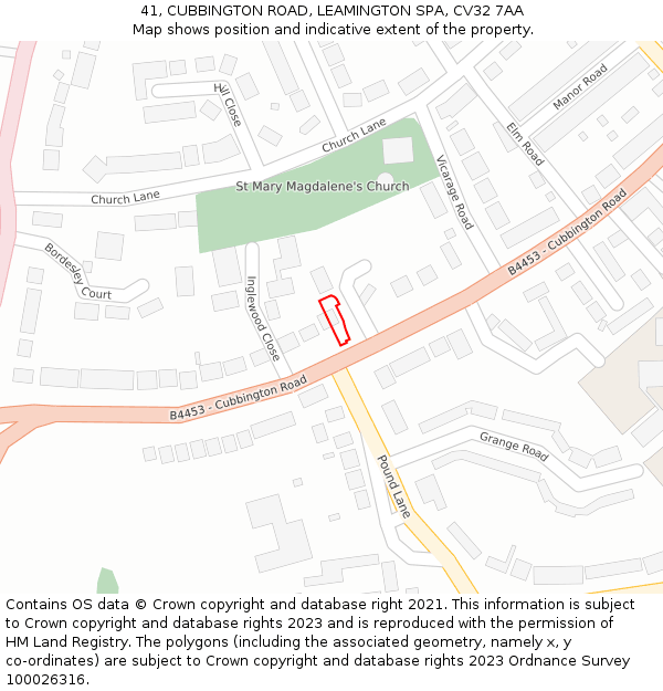 41, CUBBINGTON ROAD, LEAMINGTON SPA, CV32 7AA: Location map and indicative extent of plot