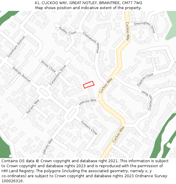 41, CUCKOO WAY, GREAT NOTLEY, BRAINTREE, CM77 7WG: Location map and indicative extent of plot