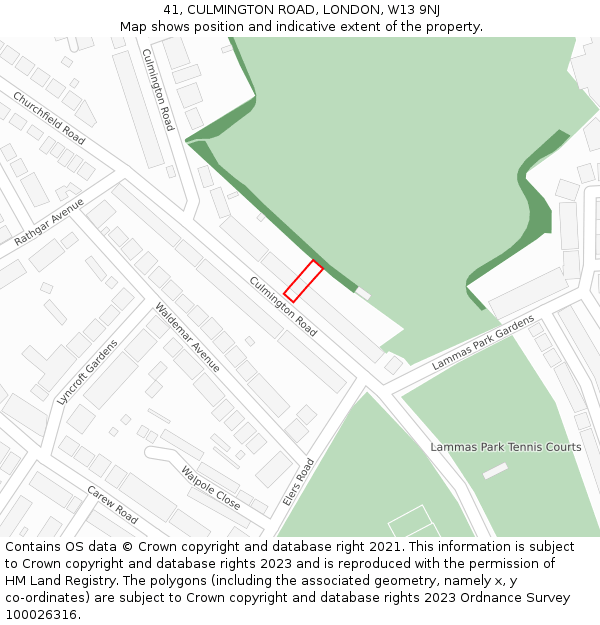 41, CULMINGTON ROAD, LONDON, W13 9NJ: Location map and indicative extent of plot