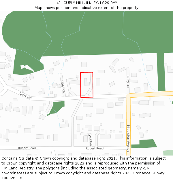 41, CURLY HILL, ILKLEY, LS29 0AY: Location map and indicative extent of plot