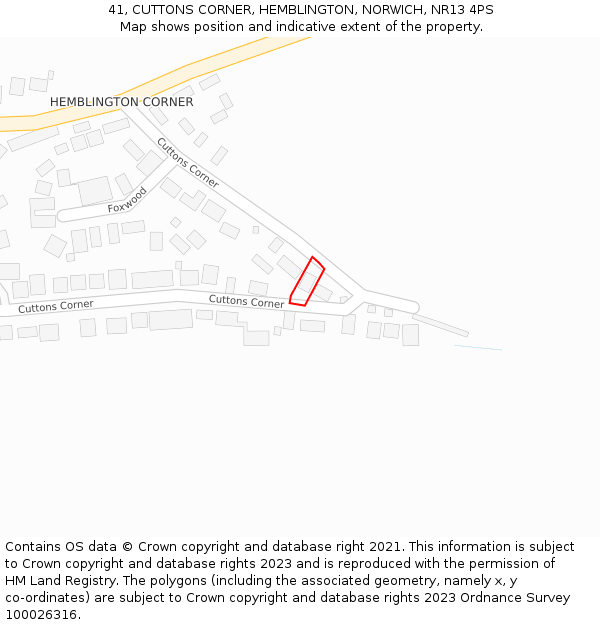 41, CUTTONS CORNER, HEMBLINGTON, NORWICH, NR13 4PS: Location map and indicative extent of plot