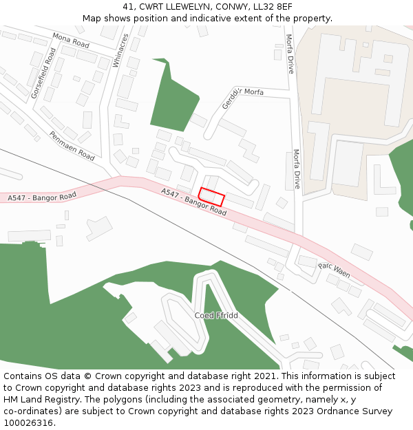 41, CWRT LLEWELYN, CONWY, LL32 8EF: Location map and indicative extent of plot