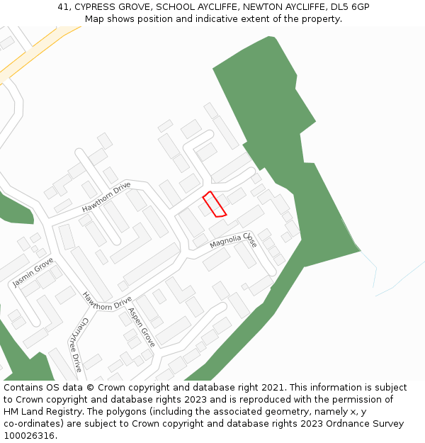 41, CYPRESS GROVE, SCHOOL AYCLIFFE, NEWTON AYCLIFFE, DL5 6GP: Location map and indicative extent of plot